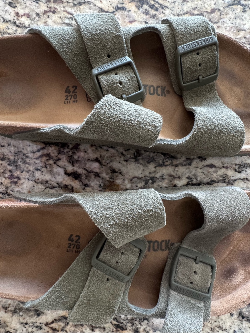 Birkenstock Suede Two-Strap Sandals in Olive Green